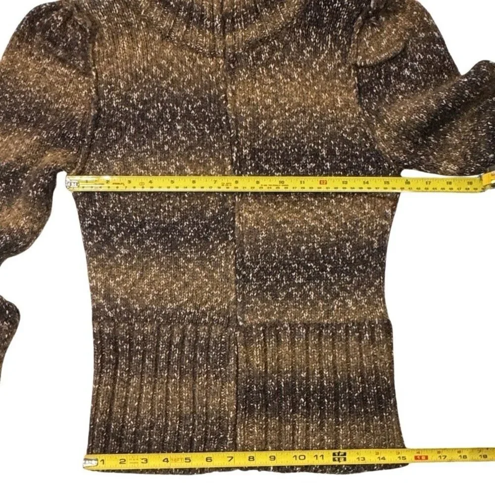 ADRIENNE VITTADINI Wool Blend Cardigan‎ Zip Up Sweater Medium Brown Multicolor